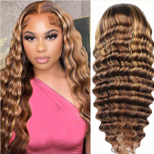 Glueless Wear And Go 13x4 Pre-Cut Lace Honey Blonde Ombre Loose Deep Wig