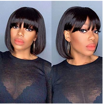 Bob With Bangs 8 Inch Full Machine Made 100% Human Hair Wig