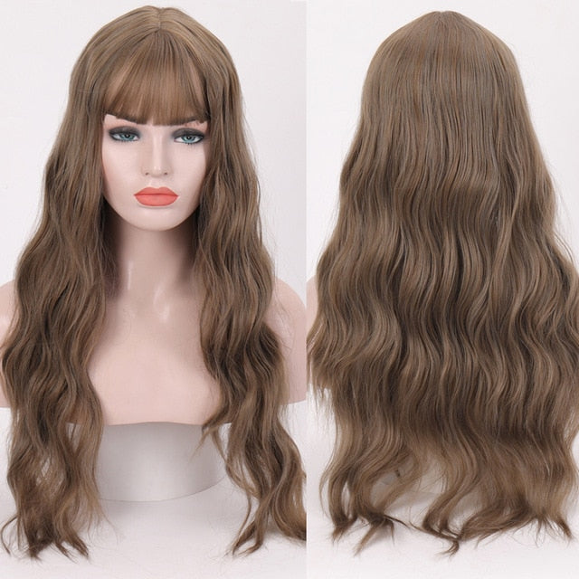 Heat Resistant Synthetic Loose Waves Wig With Bangs