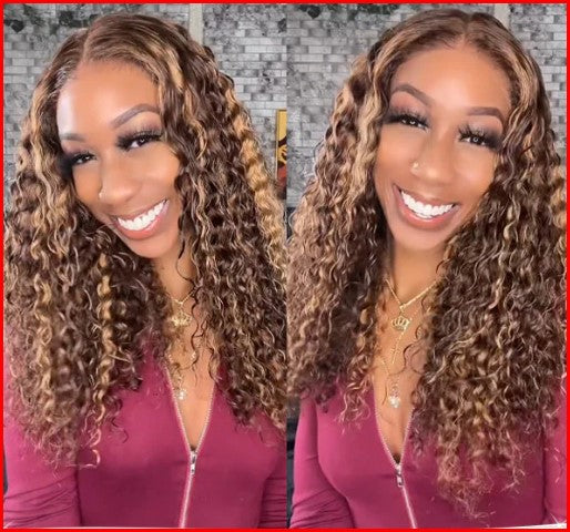 Glueless Wear And Go 4x6 Pre-Cut Lace Honey Blonde Ombre Water Wave Wig
