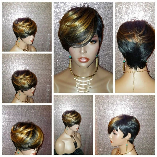 Honey Blonde Pixie Cut Ombre Synthetic Wig