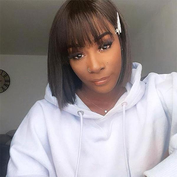 Bob With Bangs 8 Inch Full Machine Made 100% Human Hair Wig