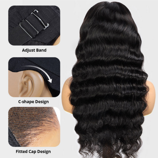 30" Glue-less Natural Deep Wave 7x6 Lace 180% Density Wig