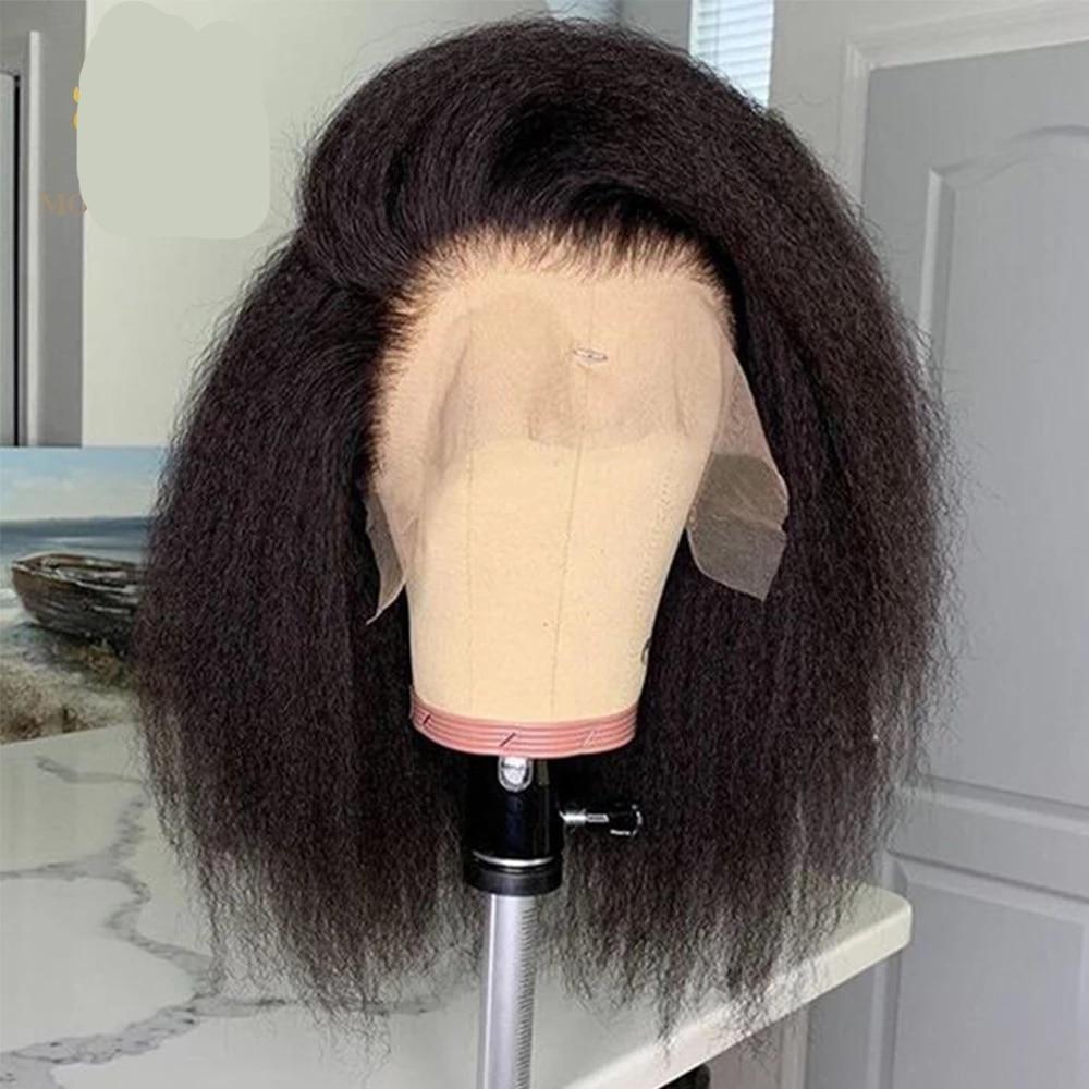 Kinky Straight Bob Lace Front Wigs Short Bob Human Hair Preplucked 150% Density