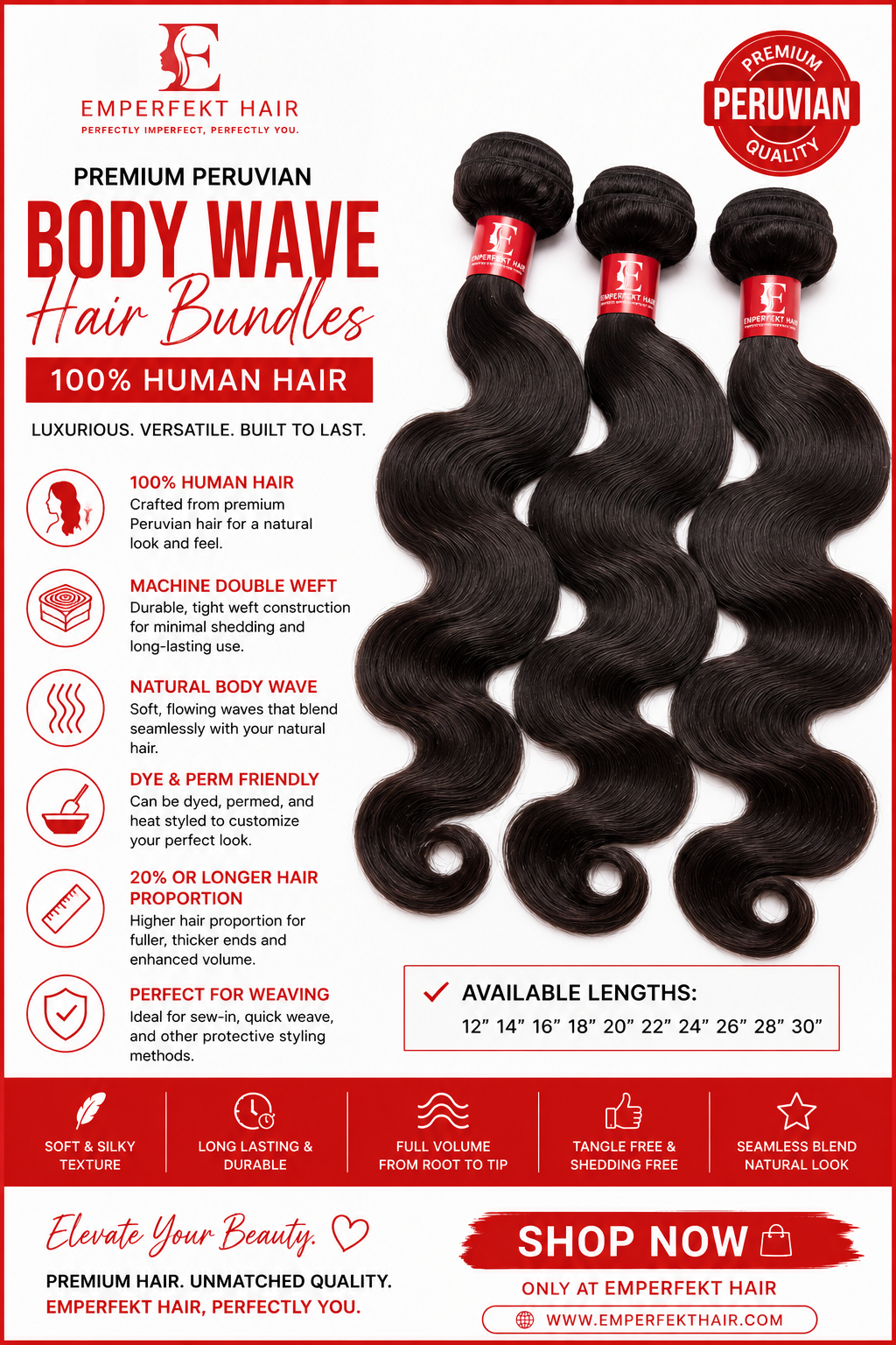 Peruvian Body Wave Natural Color Bundles