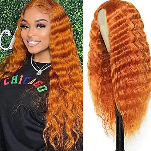 Copper Deep Wave Lace Closure 28" Heat Resistant Synthetic Wig