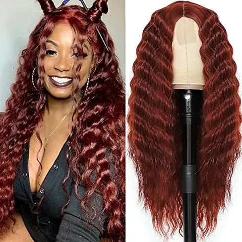 Brown Deep Wave Lace Closure 28" Heat Resistant Synthetic Wig