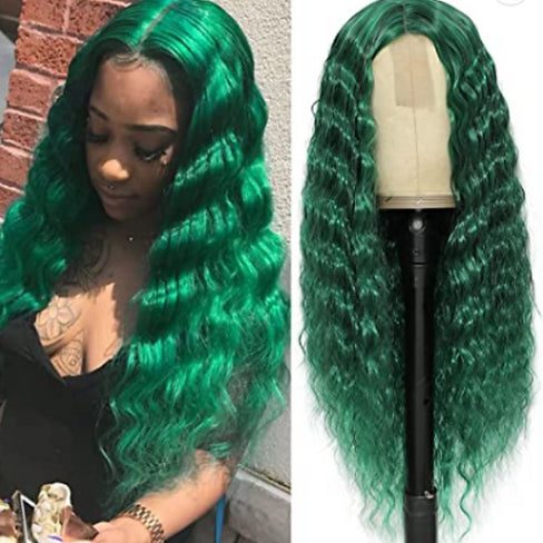 Green Deep Wave Lace Closure 28" Heat Resistant Synthetic Wig
