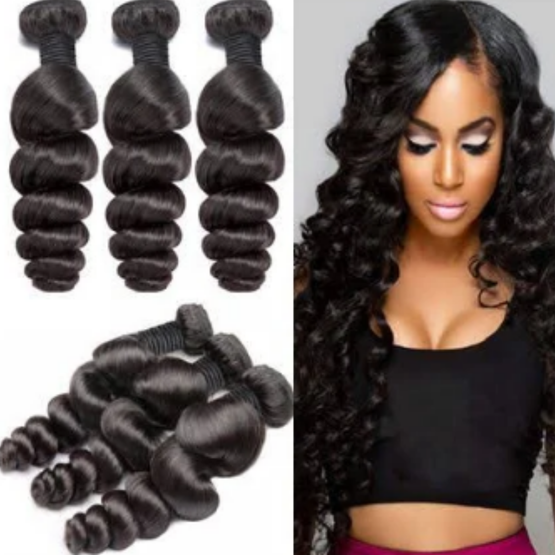 Brazilian Loose Wave Bundles With 13x4" Frontal Closure 100% Human Hair
