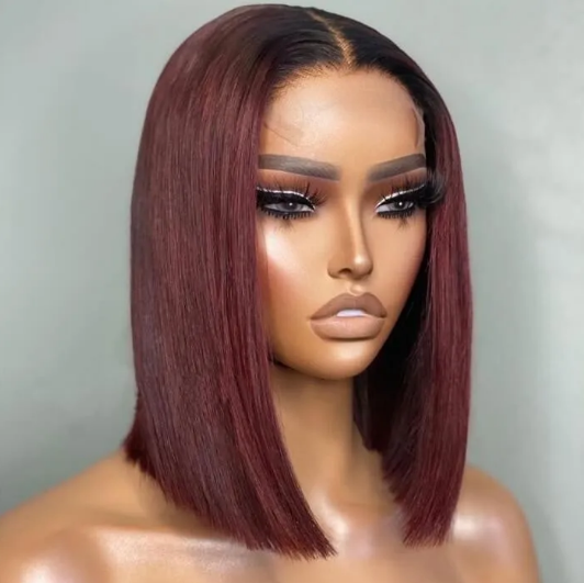 Straight Burgundy Ombre Bob HD 4x4 Pre-Plucked with Baby Hair Wig