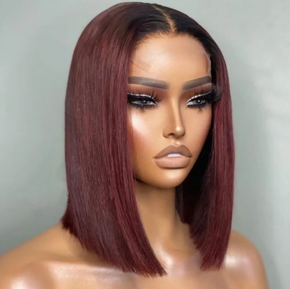 Straight Burgundy Ombre Bob HD 4x4 Pre-Plucked with Baby Hair Wig
