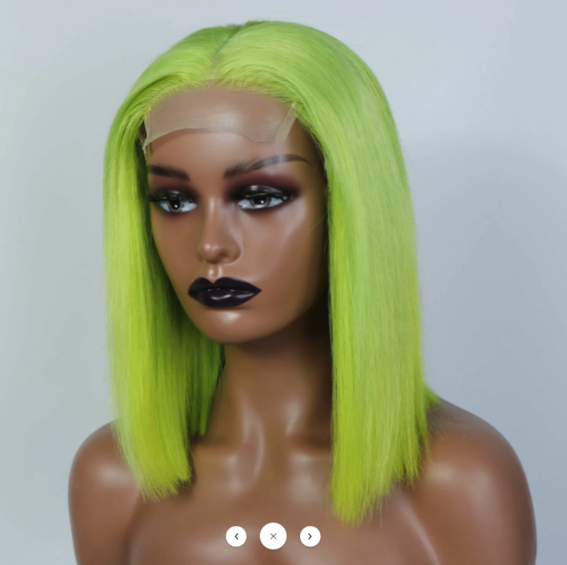 Green Straight Bob 4x4 Lace 150% Density Human Hair Wig