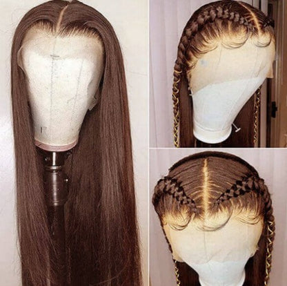 Glueless 20" - 32" Straight Chestnut Brown 13x4 Transparent 100% Human Hair Wigs