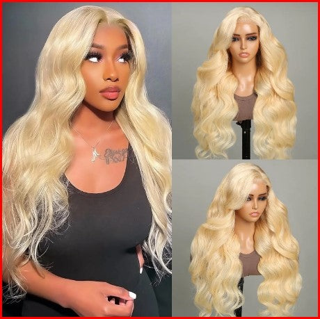 Gluless 30" Blonde #613 Color 6x5 Lace Closure, Straight or Body Wave Human Hair Wigs