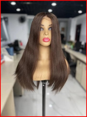 Brown Hand Tied Soft Silicone 100% Virgin Raw Human Hair 18" Medical Wig - Custom By Request