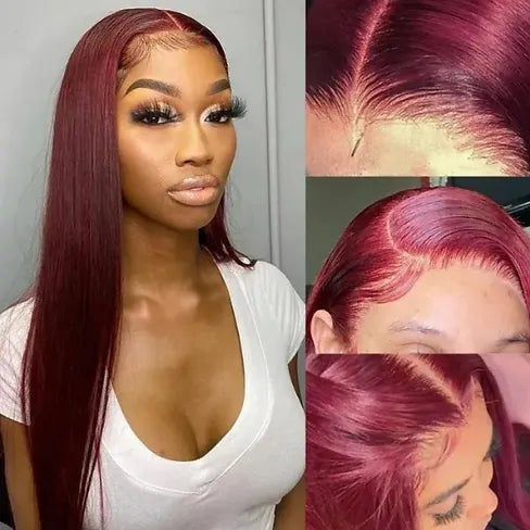 Straight 99J Burgundy 13x4 Lace Front With Baby Hair 150% Density Human Hair