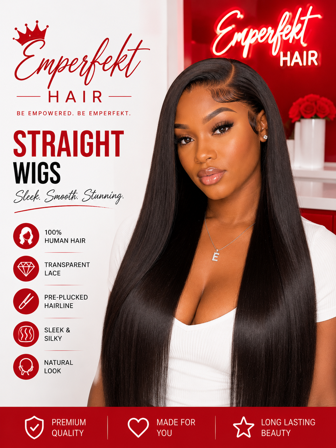Glue-less Natural Straight 7x6 Lace 180% Density Wig