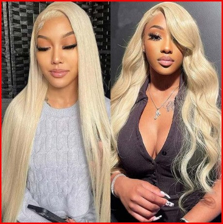 Gluless 30" Blonde #613 Color 6x5 Lace Closure, Straight or Body Wave Human Hair Wigs