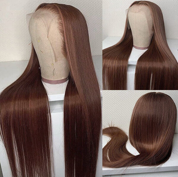 Glueless 20" - 32" Straight Chestnut Brown 13x4 Transparent 100% Human Hair Wigs