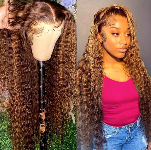 Glueless  13x4 Pre-Cut Lace Bleached Knots Honey Blonde Water Wave Wig