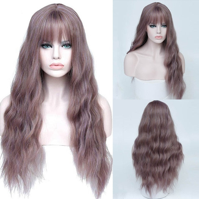Heat Resistant Synthetic Loose Waves Wig With Bangs