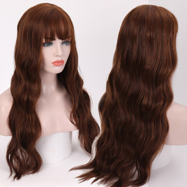 Heat Resistant Synthetic Loose Waves Wig With Bangs