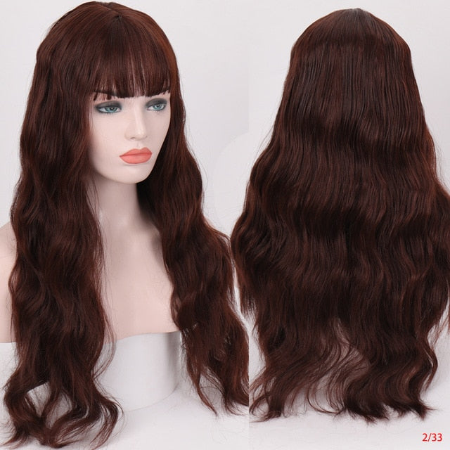 Heat Resistant Synthetic Loose Waves Wig With Bangs
