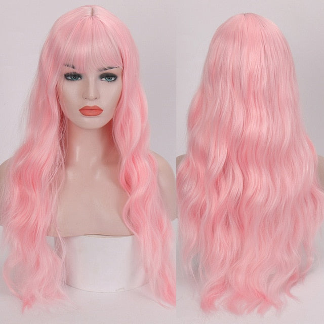 Heat Resistant Synthetic Loose Waves Wig With Bangs