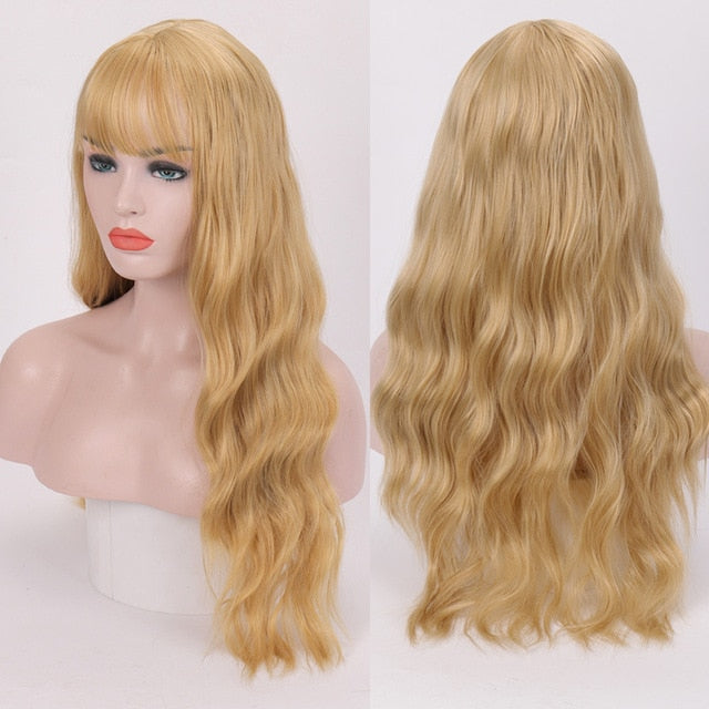 Heat Resistant Synthetic Loose Waves Wig With Bangs