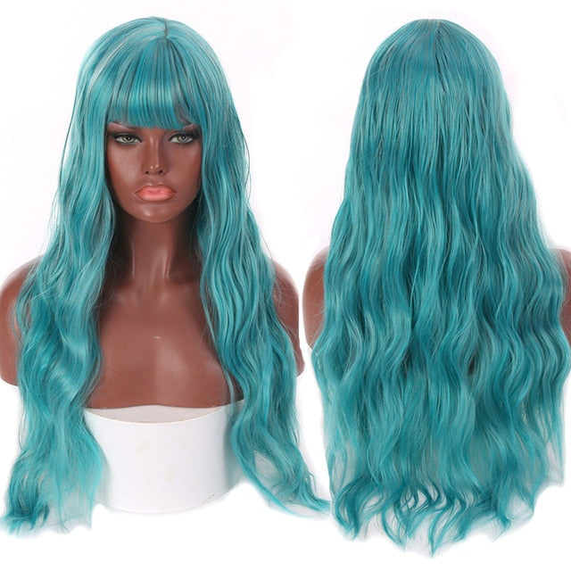 Heat Resistant Synthetic Loose Waves Wig With Bangs