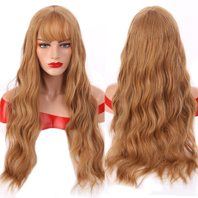 Heat Resistant Synthetic Loose Waves Wig With Bangs