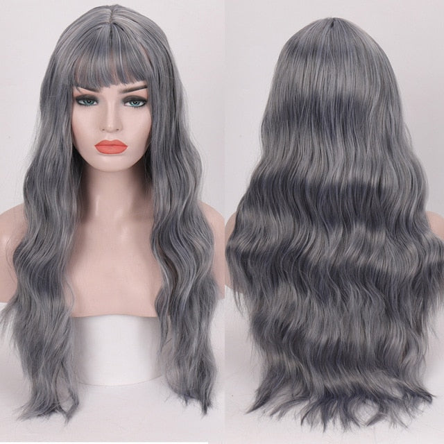 Heat Resistant Synthetic Loose Waves Wig With Bangs