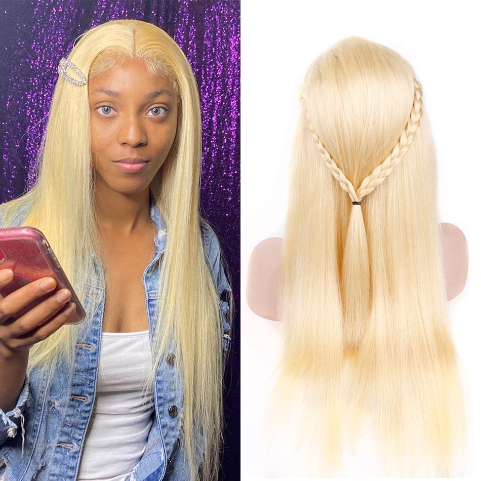 613 Blonde Human Hair Straight Pre Plucked 13x4 Part Lace Front Wig