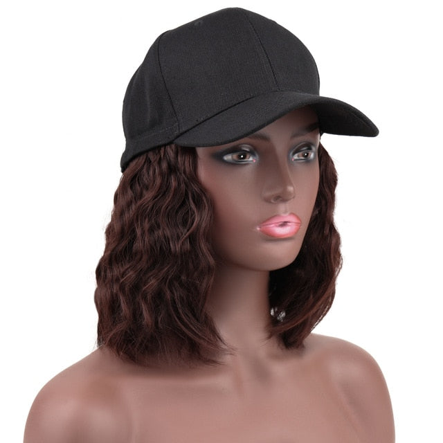 Short 8" Female Bob Baseball Cap Hair Synthetic Wig Heat Resistant
