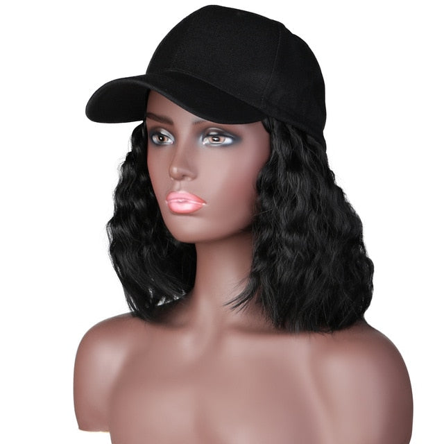 Short 8" Female Bob Baseball Cap Hair Synthetic Wig Heat Resistant