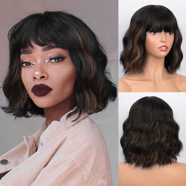 Wavy Wig with Bangs Synthetic Wig Heat Resistant