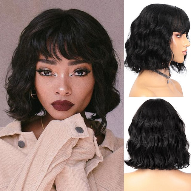 Wavy Wig with Bangs Synthetic Wig Heat Resistant