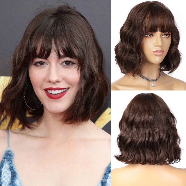 Wavy Wig with Bangs Synthetic Wig Heat Resistant