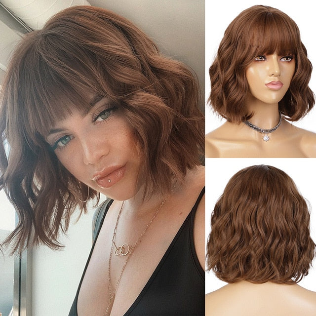 Wavy Wig with Bangs Synthetic Wig Heat Resistant