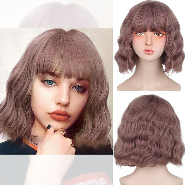 Wavy Wig with Bangs Synthetic Wig Heat Resistant