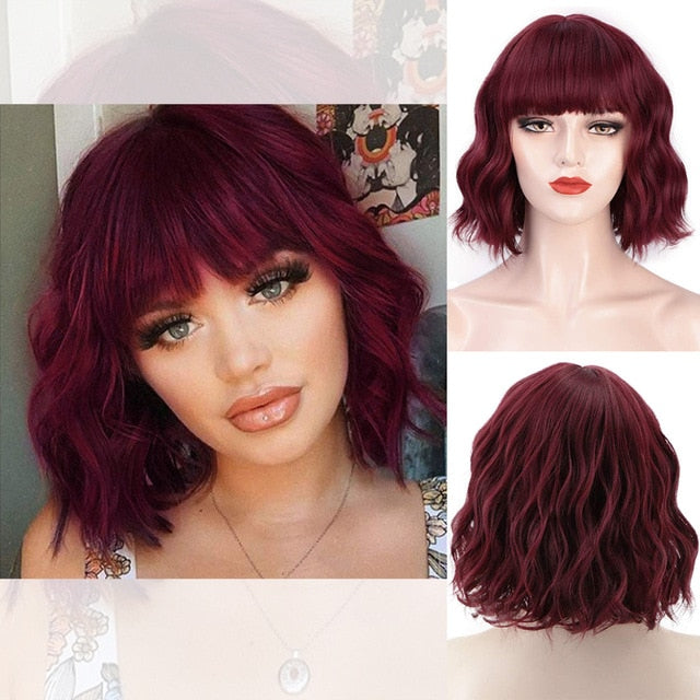 Wavy Wig with Bangs Synthetic Wig Heat Resistant