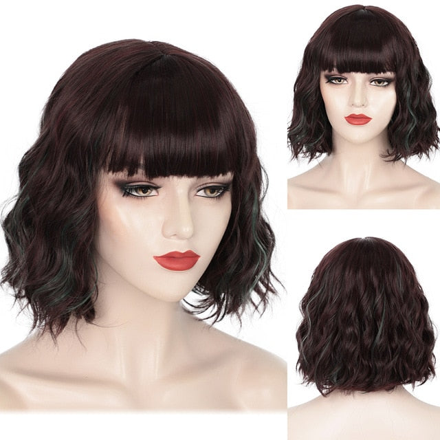 Wavy Wig with Bangs Synthetic Wig Heat Resistant