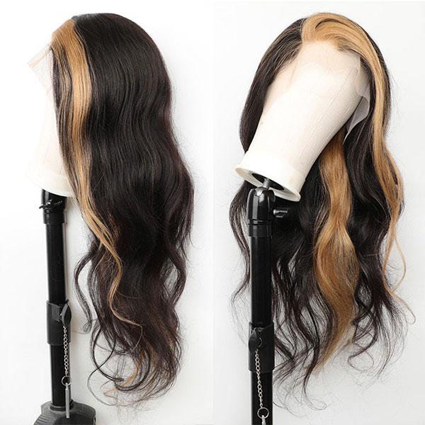 Front Streak Ombre Body Wave Human Hair 13x4 & 4x4  Lace Front Wig